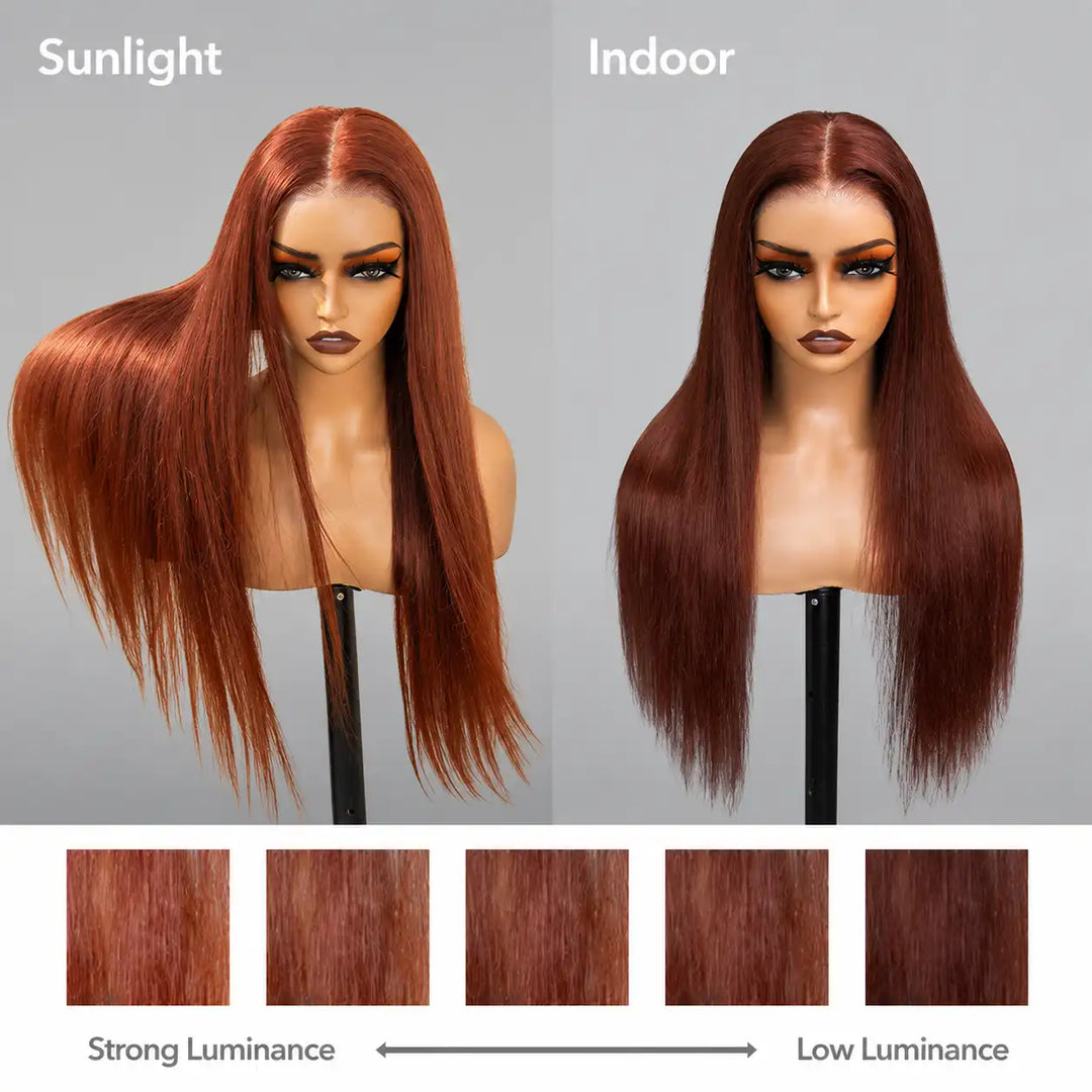 Customizable Reddish Brown Straight Lace Front Wig 180 Density