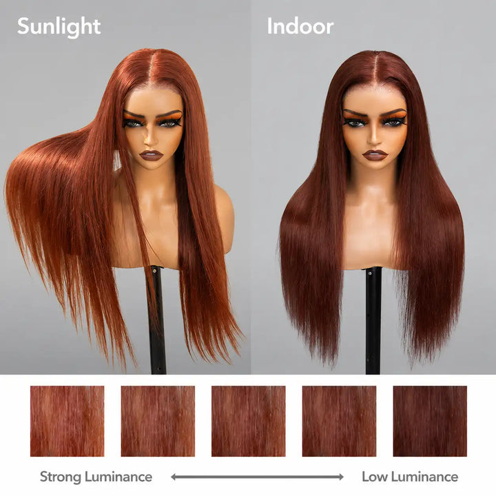 Customizable Reddish Brown Straight Lace Front Wig 180 Density