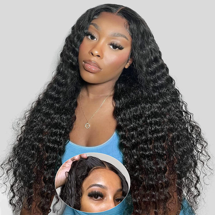 Deep Wave human hair wig, Bye Bye Knots, 5x5 HD transparent lace, glueless style