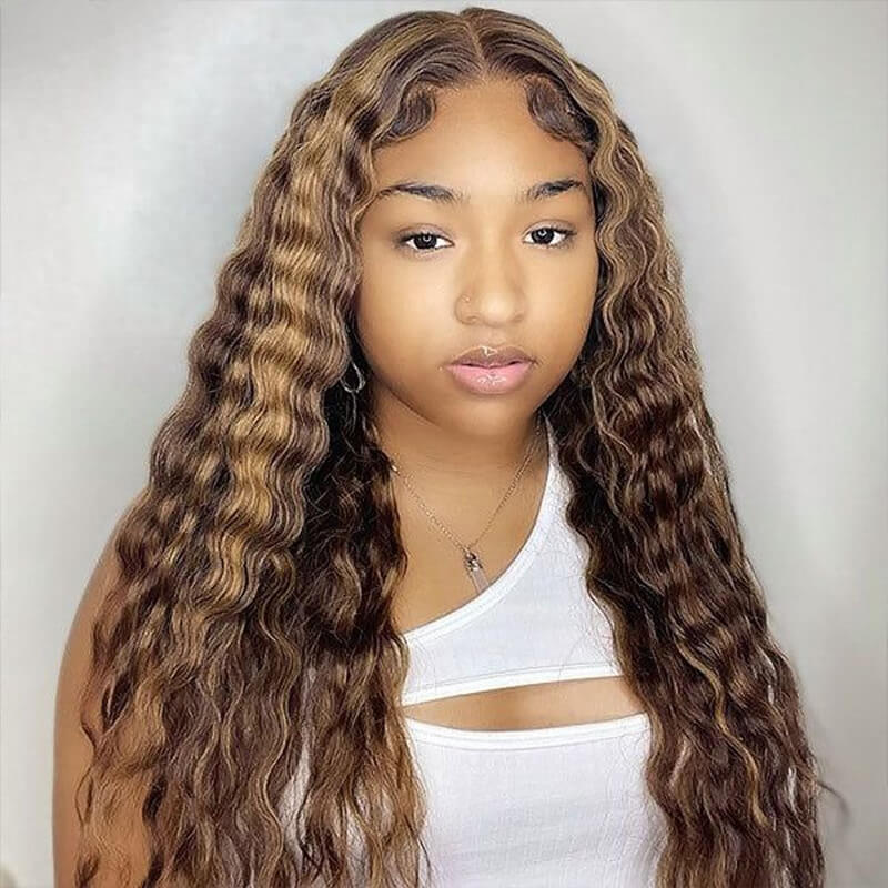 Deep Wave wig with P4/27 highlights, 13x6 HD lace front, natural hairline