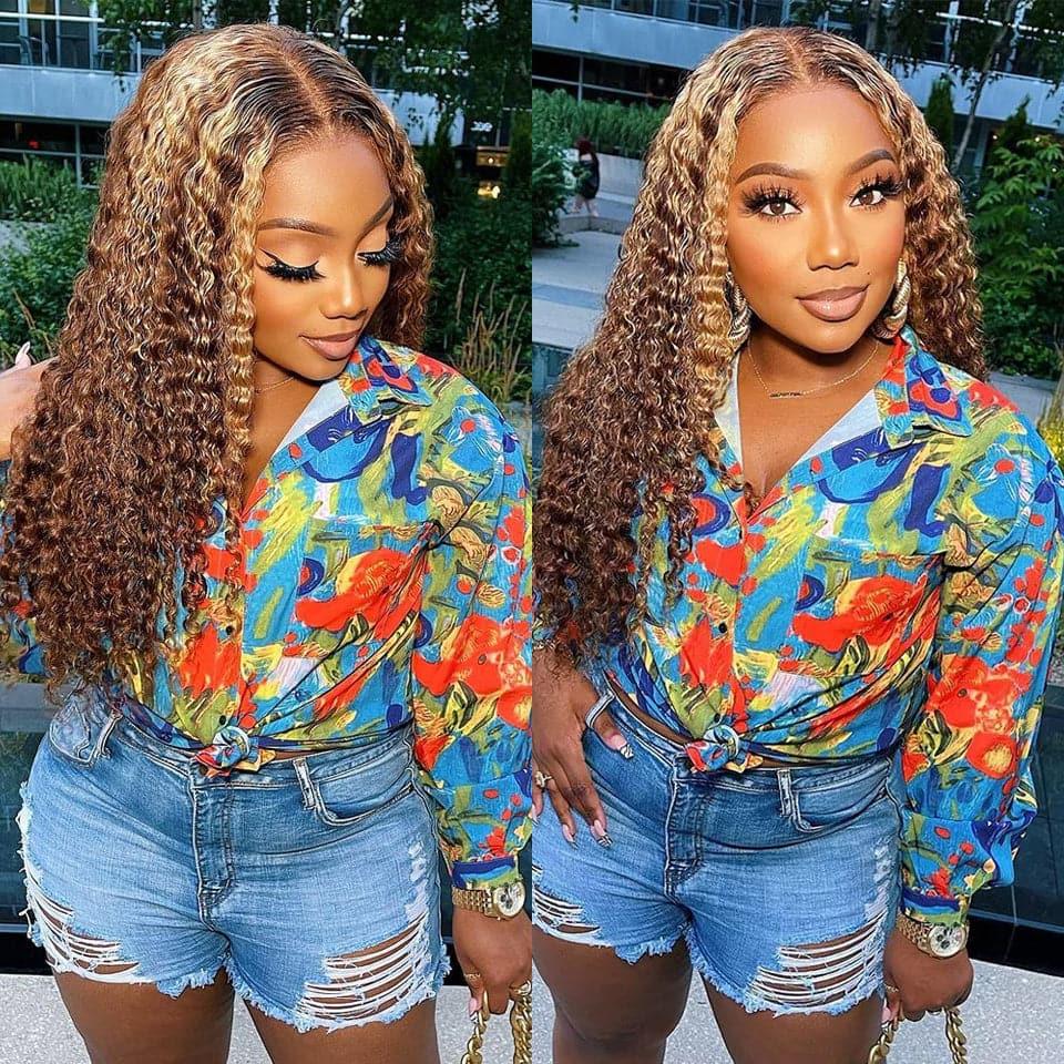 Deep Wave wig with P4/27 highlights, 13x6 HD lace front, natural hairline