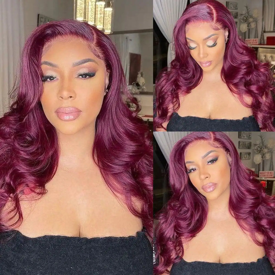 Easy install 99J burgundy 13x4 HD lace front human hair wig for beginners