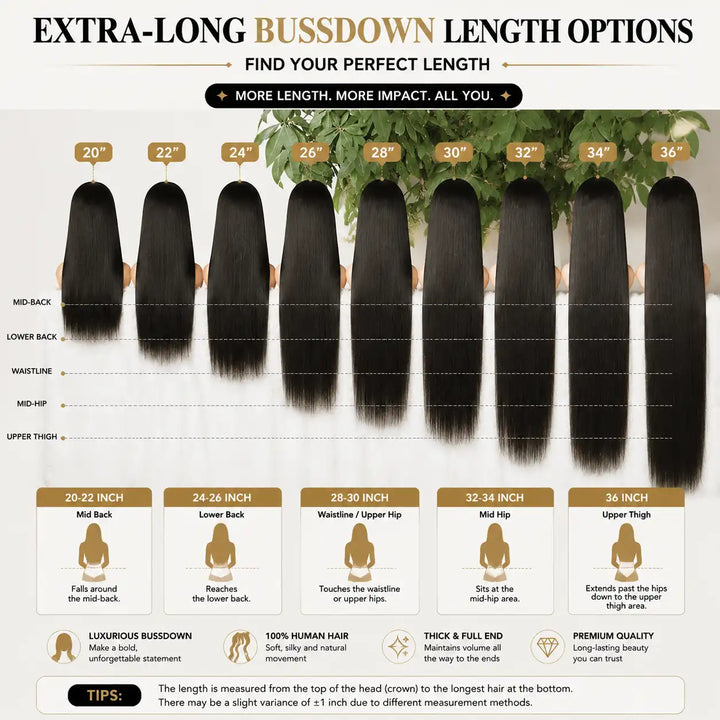 Extra-long 30 32 34 36 38 inch bussdown length options