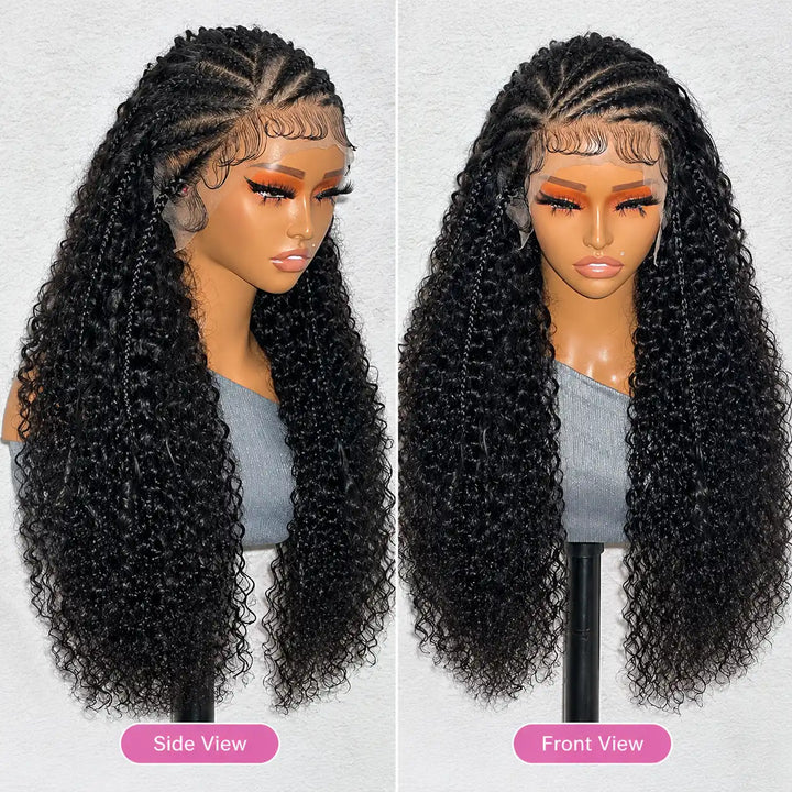 Front and Side View of Aliglossy Pre-Braided Deep Wave HD Lace Frontal Human Hair Wig