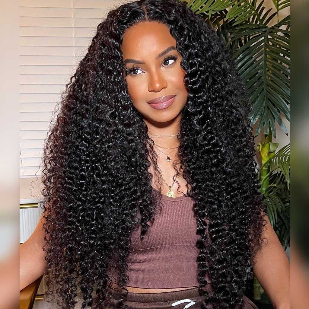 Full and thick 250 density kinky curly hair wig with HD transparent lace front