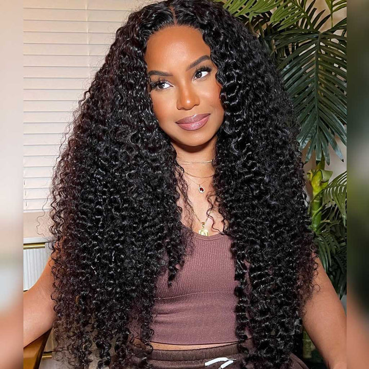 Full and thick 250 density kinky curly hair wig with HD transparent lace front