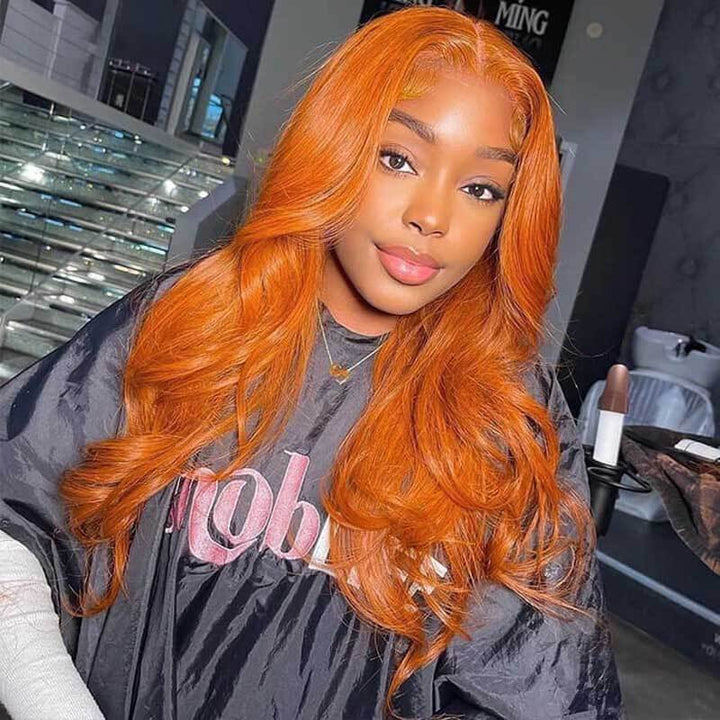 Ginger Body Wave glueless lace front wig, 180% density human hair, HD lace