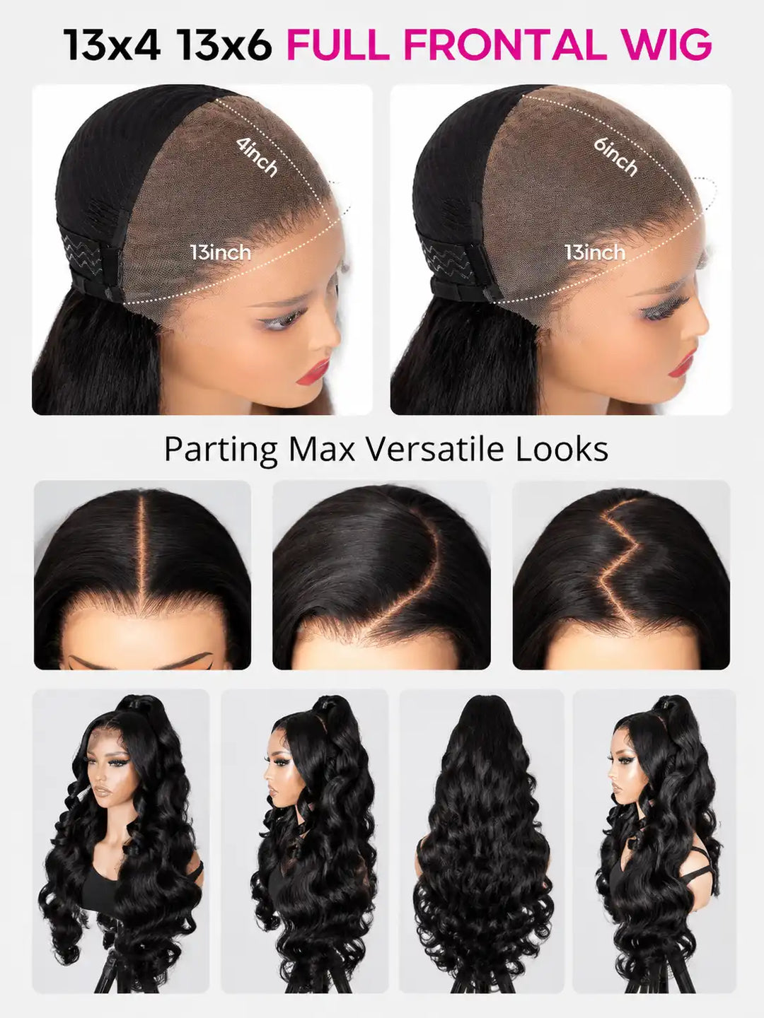 Glueless 13x6 HD lace front wig cap construction for pre-styled half up half down ponytail wigs