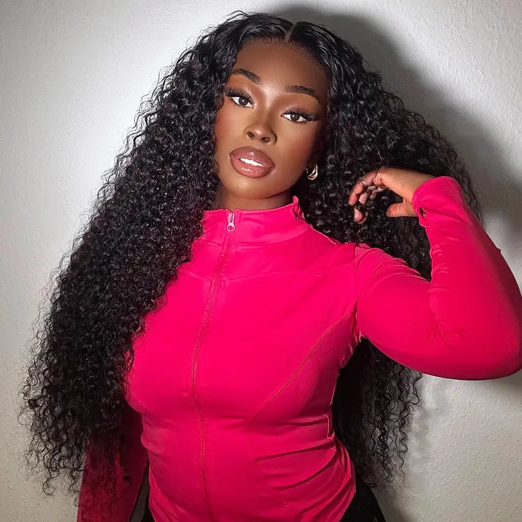 Glueless 13x6 transparent lace front kinky curly human hair wig