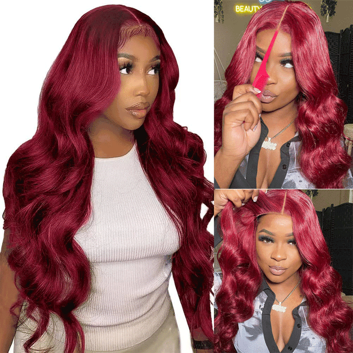 Glueless 99J Body Wave Human Hair Wig 4x4 HD Lace Closure
