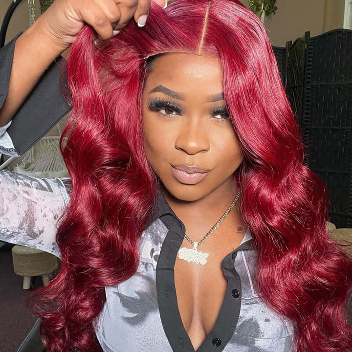 Glueless 99J Body Wave Human Hair Wig 5x5 HD Lace Closure