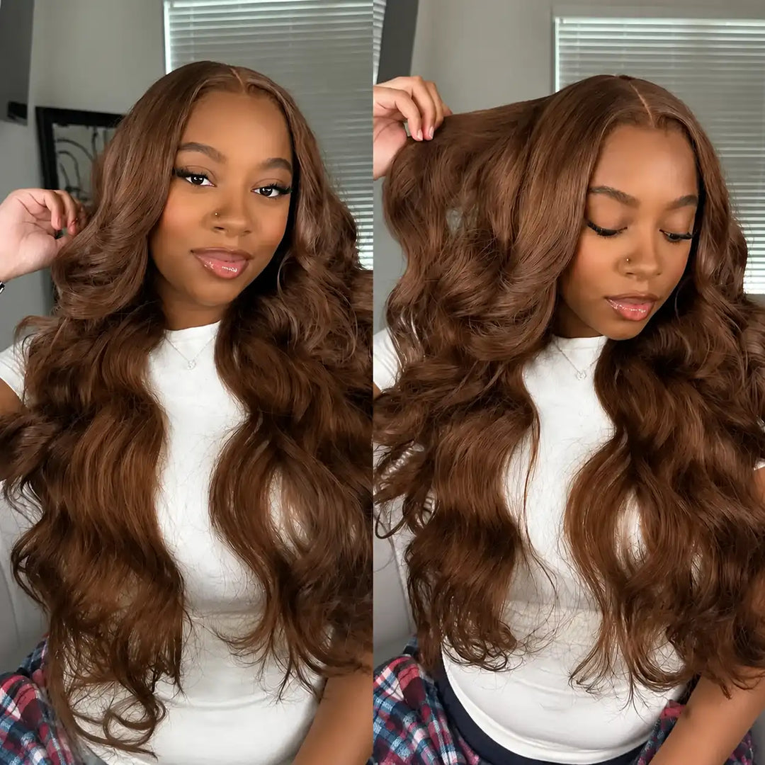 Glueless Chocolate Brown Body Wave Human Hair Wig 4x4 HD Lace