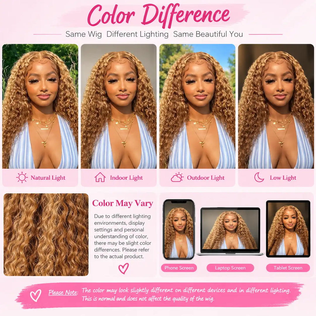 Glueless Highlight Deep Wave Lace Front Wig Color Difference