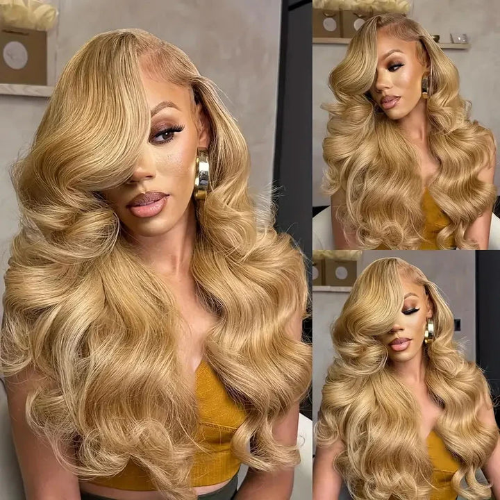 Glueless Honey Blonde Body Wave Human Hair Wig 4x4 HD Lace Closure