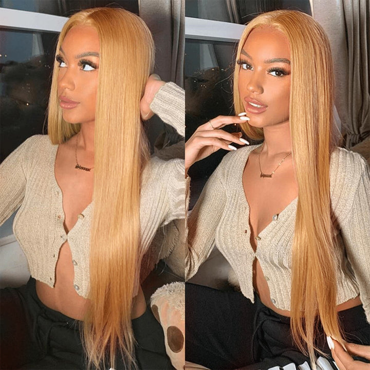 Glueless Honey Blonde Straight Human Hair Wig 4x4 HD Lace Closure