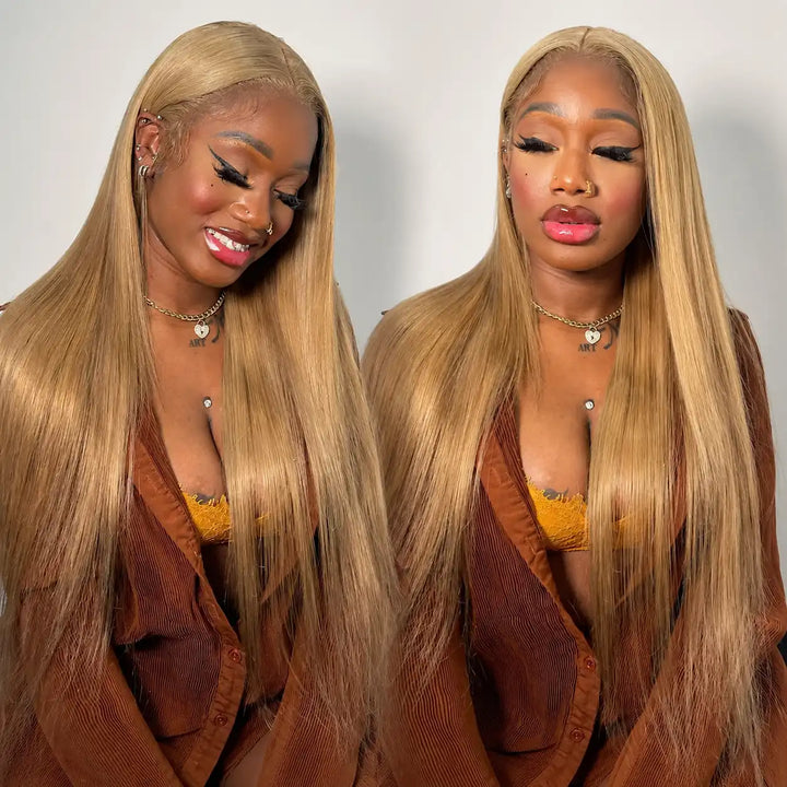 Glueless Honey Blonde Straight Human Hair Wig 5x5 HD Lace Closure