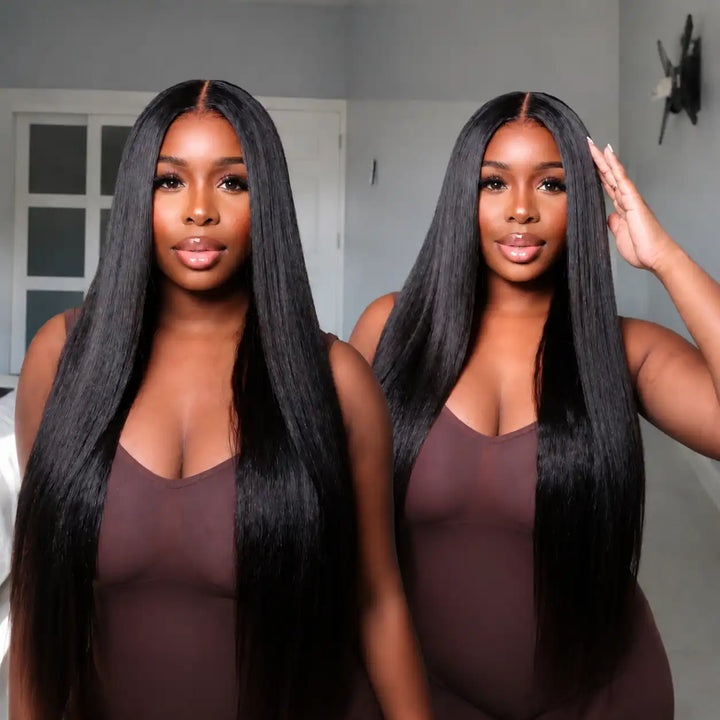 Glueless Kinky Straight Human Hair Wig 4x4 HD Transparent Lace Closure