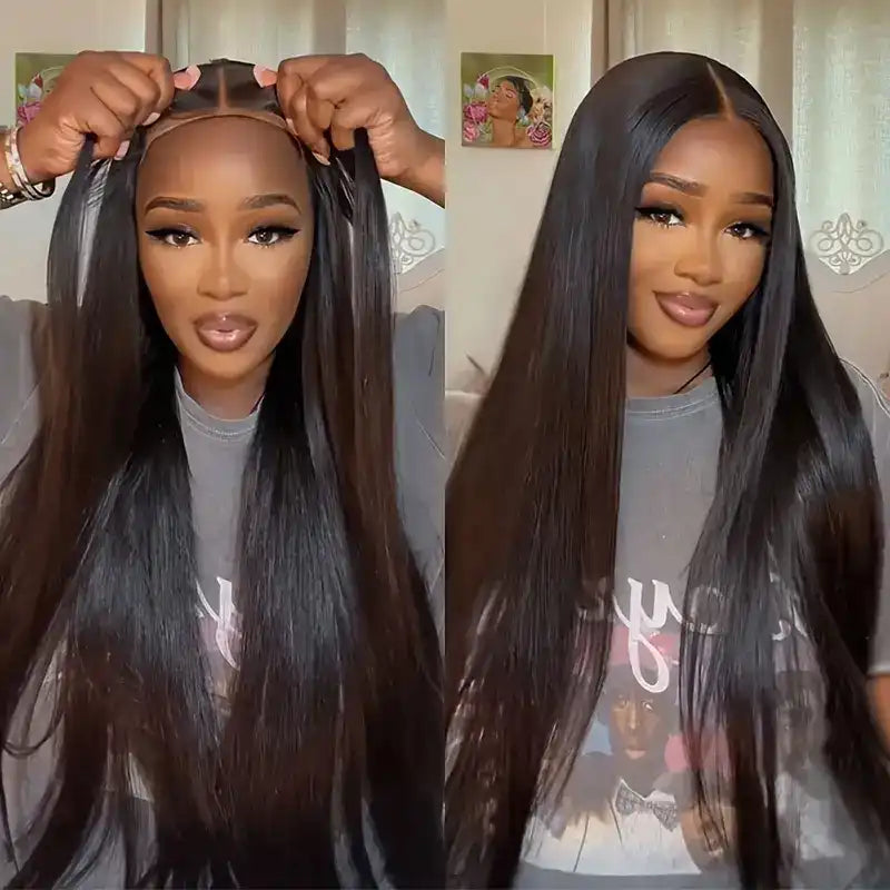 Glueless Straight Human Hair Wig 4x4 HD Lace Closure Natural Look