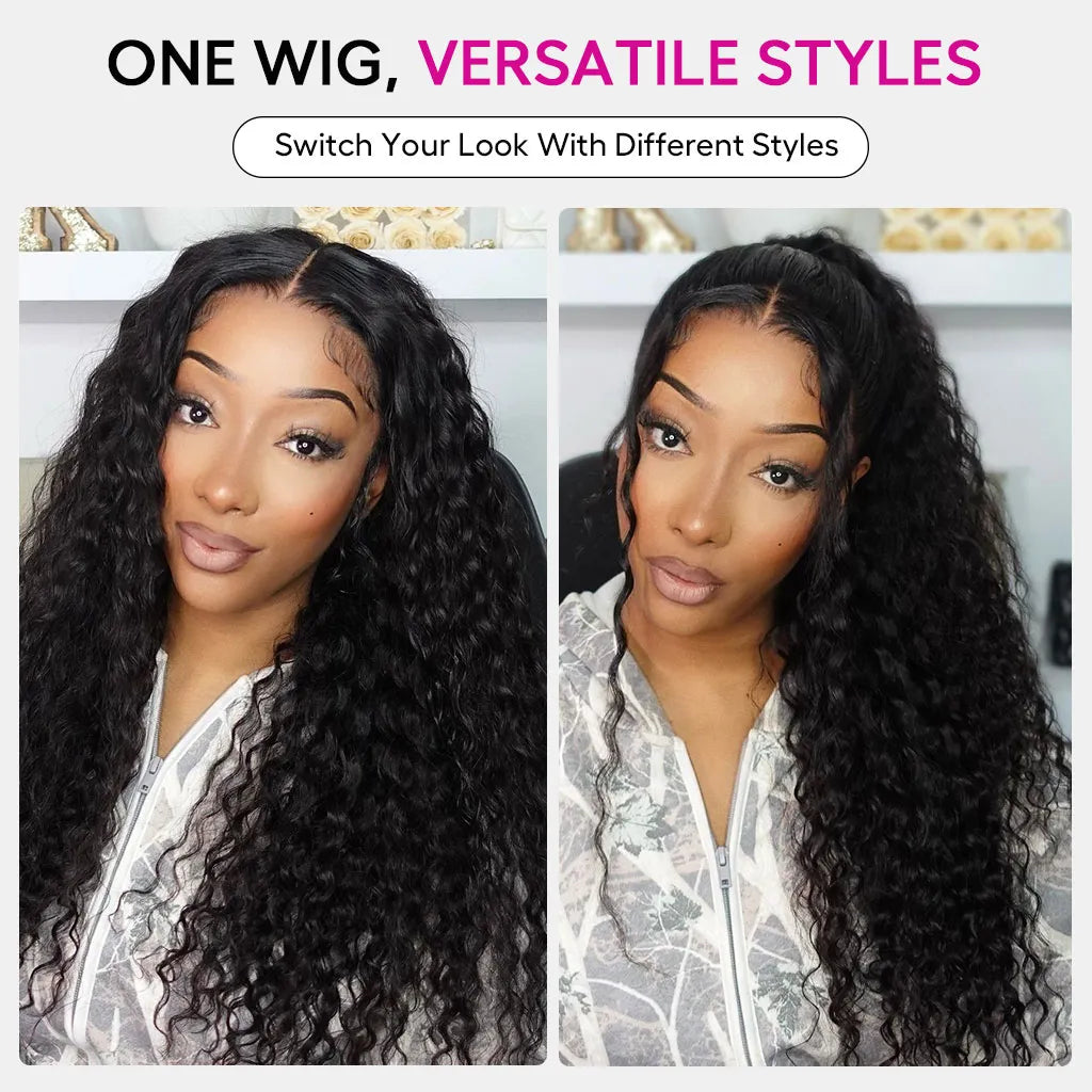 Glueless Water Wave Human Hair Wig Natural Hairline 4x4 Closure