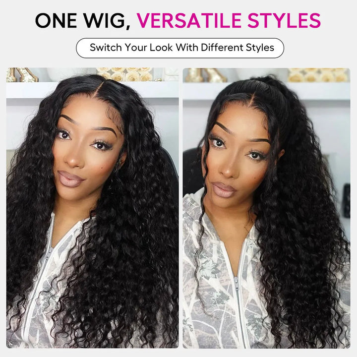 Glueless Water Wave Human Hair Wig Natural Hairline 4x4 Closure