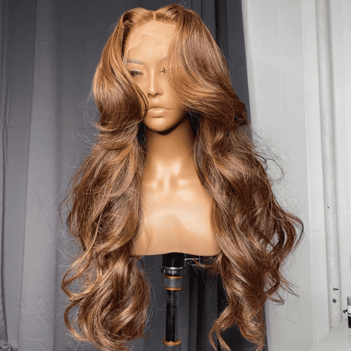 HD Lace Front Human Hair Wig with curtain bangs and soft body wave style