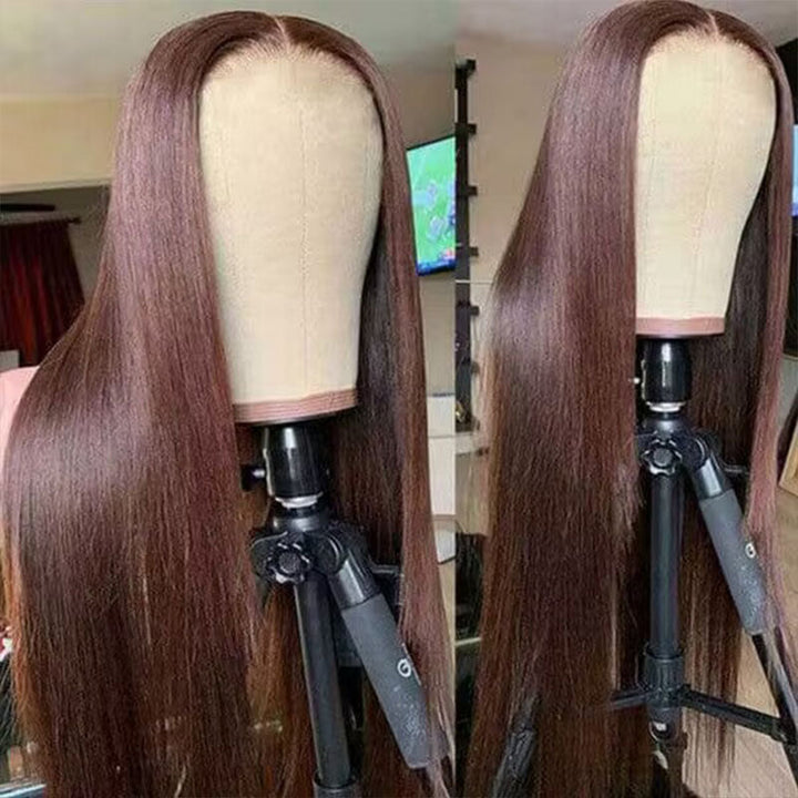 HD transparent lace closure 180% density Chocolate Brown straight wig