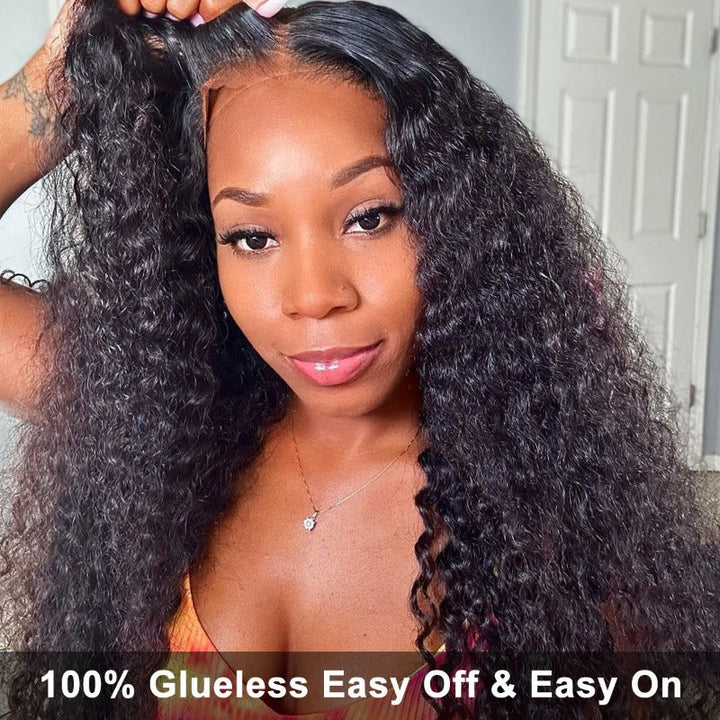 HD transparent lace closure wig, 180% density Deep Wave human hair, Bye Bye Knots