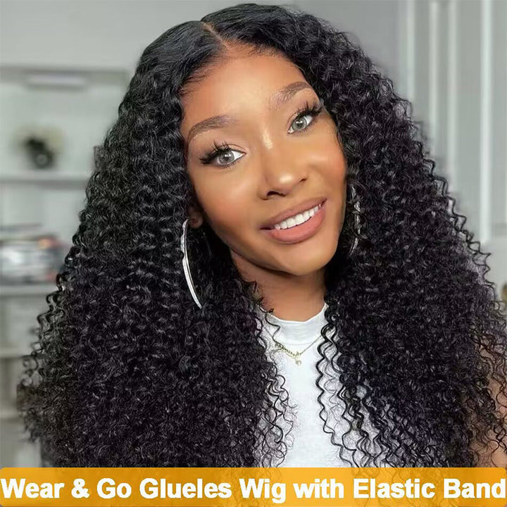 HD transparent lace closure wig, 180% density Kinky Curly human hair, Bye Bye Knots
