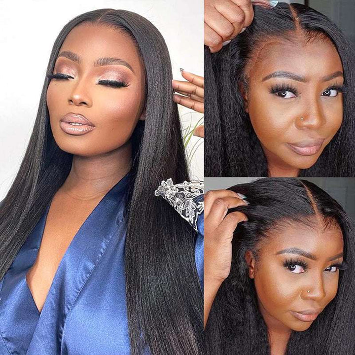 HD transparent lace closure wig, 180% density Kinky Straight human hair