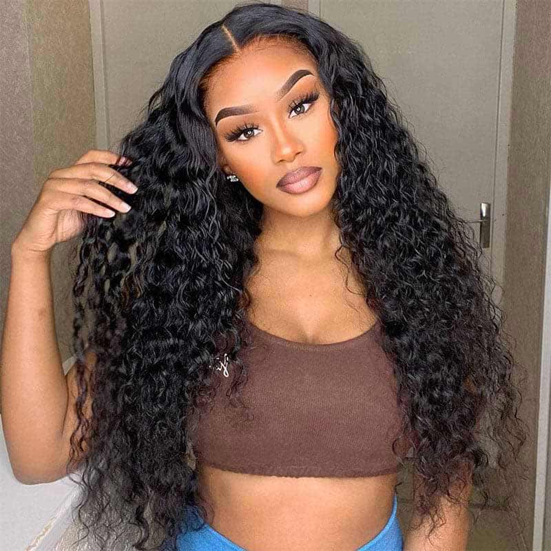 HD transparent lace front wig, Water Wave human hair, 180% density beginner friendly