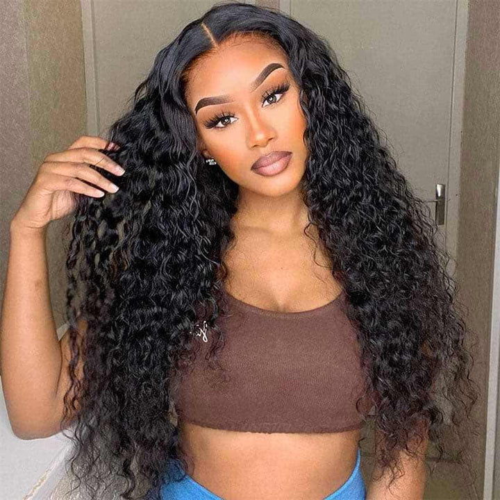 HD transparent lace front wig, Water Wave human hair, 180% density beginner friendly