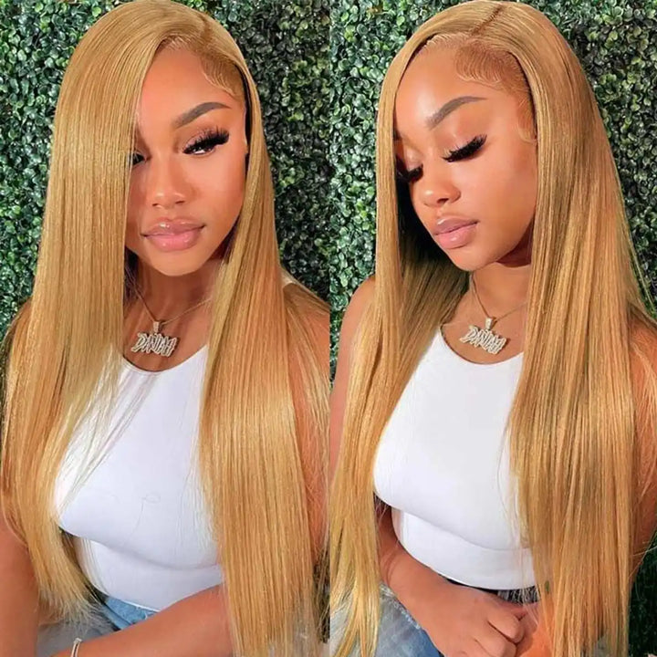 HONEY BLONDE STRAIGHT LACE FRONT WIG 180% Density Human Hair