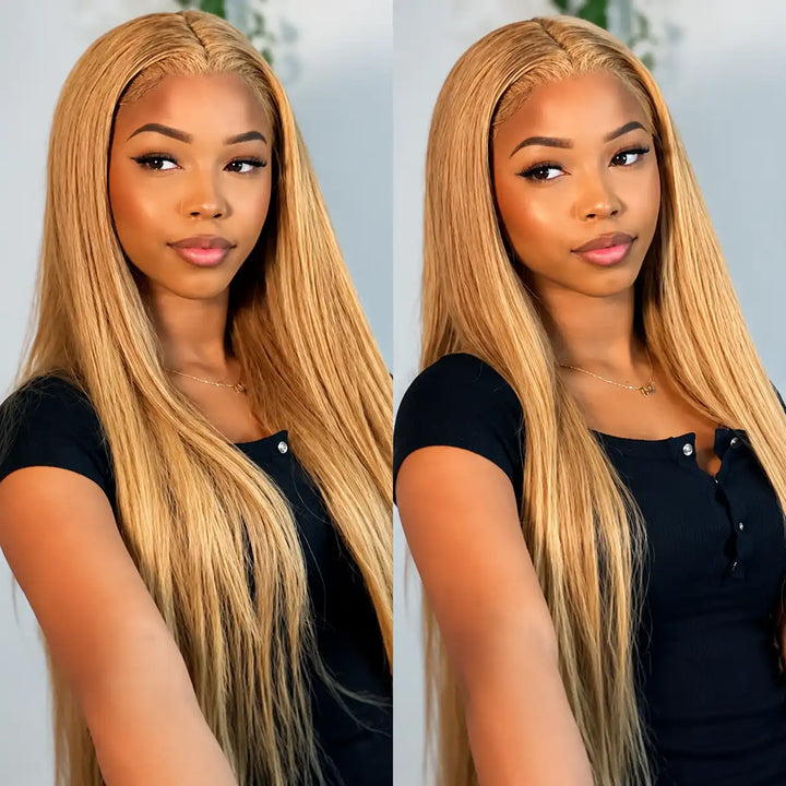HONEY BLONDE STRAIGHT LACE FRONT WIG Aliglossy 13x4 HD Transparent