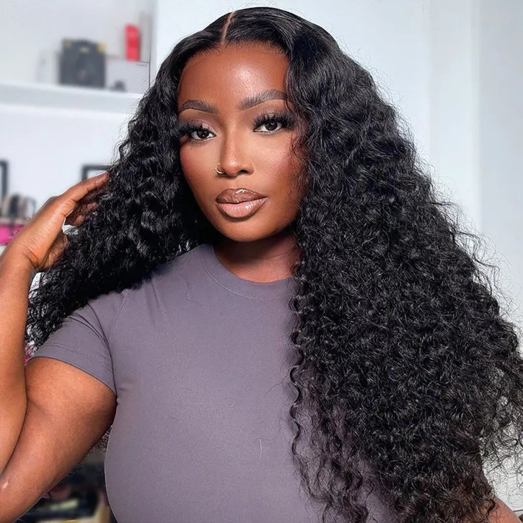 High Density 180% Deep Wave Human Hair Wig HD Transparent Lace Front
