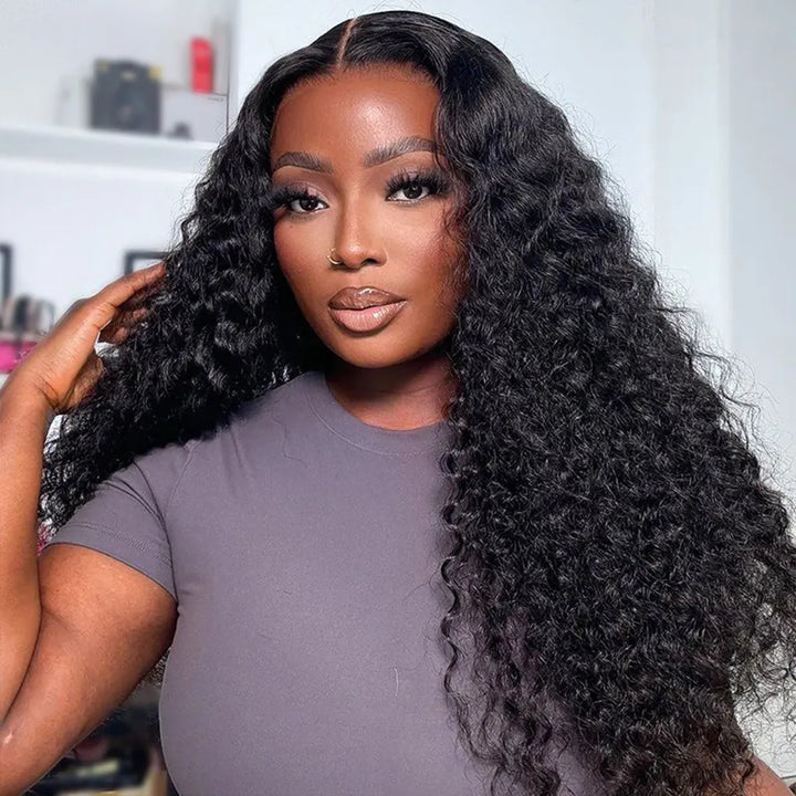 High Density 180% Deep Wave Human Hair Wig HD Transparent Lace Front