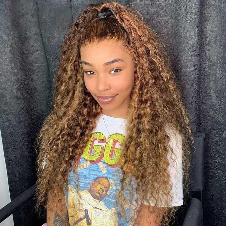 High density 200% 250% Deep Wave wig, 4/27 Highlight human hair closure