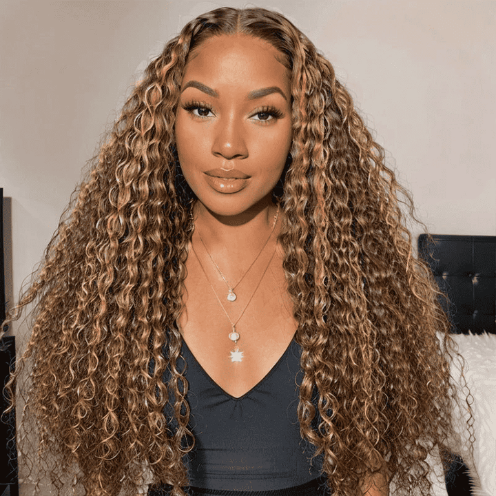 Highlight Deep Wave human hair wig, Bye Bye Knots, 5x5 HD transparent lace glueless