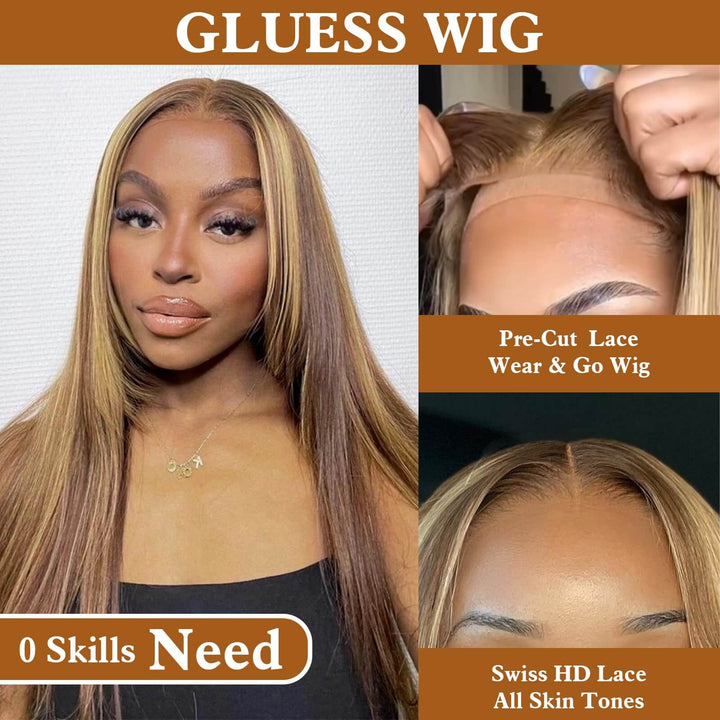 Highlight human hair wig, 4x4 5x5 glueless closure, perfect for straight and wavy styles
