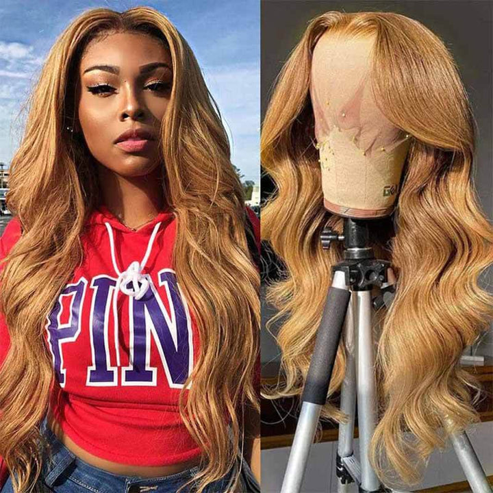 Honey Blonde #27 Body Wave 13x4 HD lace front wig, high density