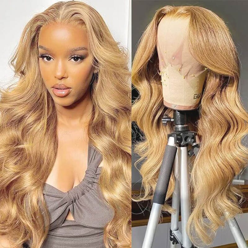 Honey Blonde #27 Body Wave human hair wig, 180% density, 13x6 HD lace