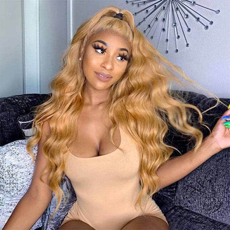 Honey Blonde #27 Body Wave human hair wig, 250% density, 13x4 HD lace