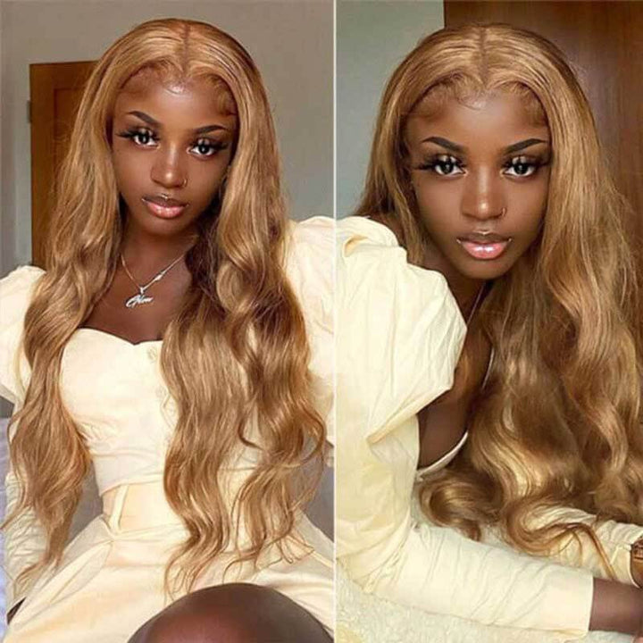 Honey Blonde Body Wave glueless wig, wear and go HD transparent lace closure