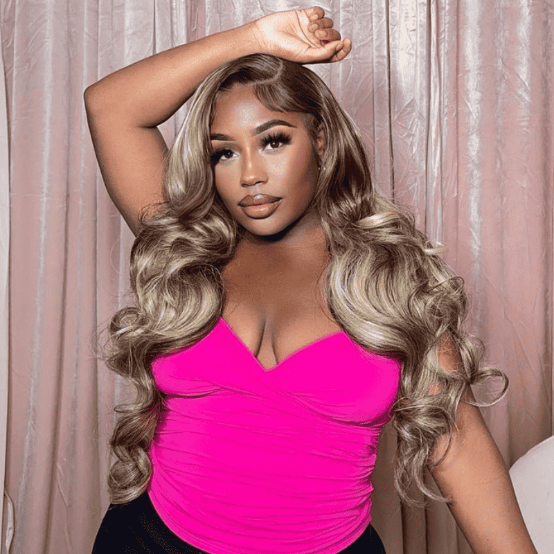 Honey Blonde Brown Highlights 13x4 lace front wig, 250% density human hair