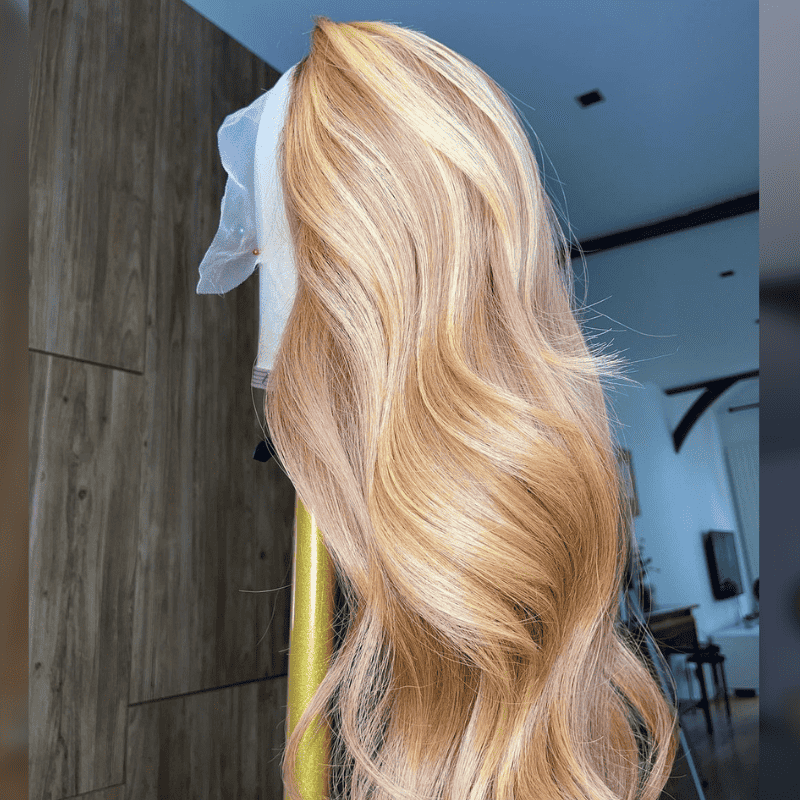 Honey Blonde Brown Highlights 13x4 lace front wig, 250% density human hair