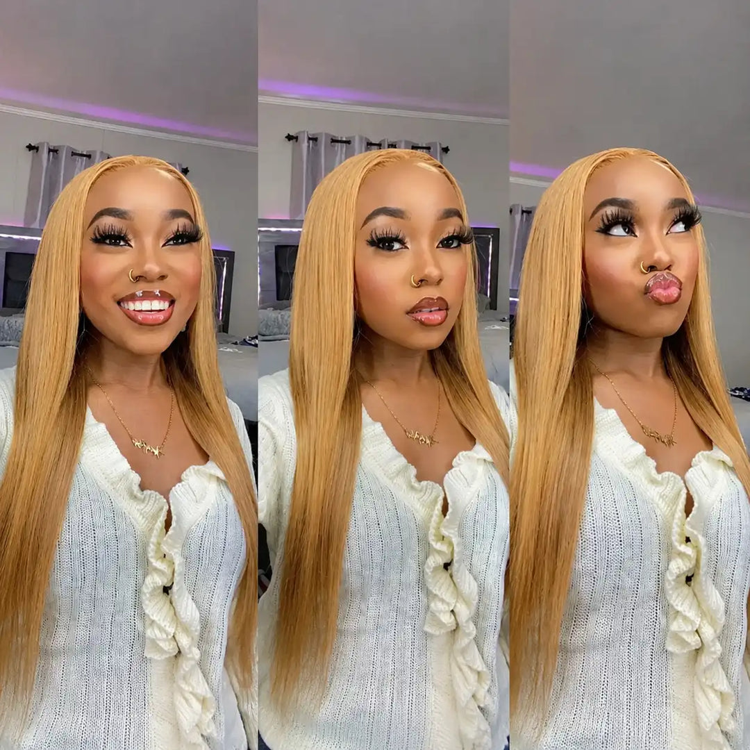 Honey Blonde Straight Glueless Human Hair Wig Natural Hairline