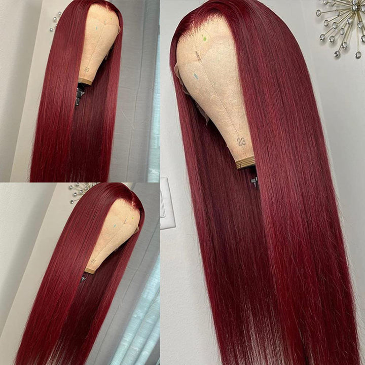 ALIGLOSSY 13x4 Lace Frontal Wig 30 32 34 Inch Straight Human Hair Wig 180 Density 99J Highlight Honey Blonde