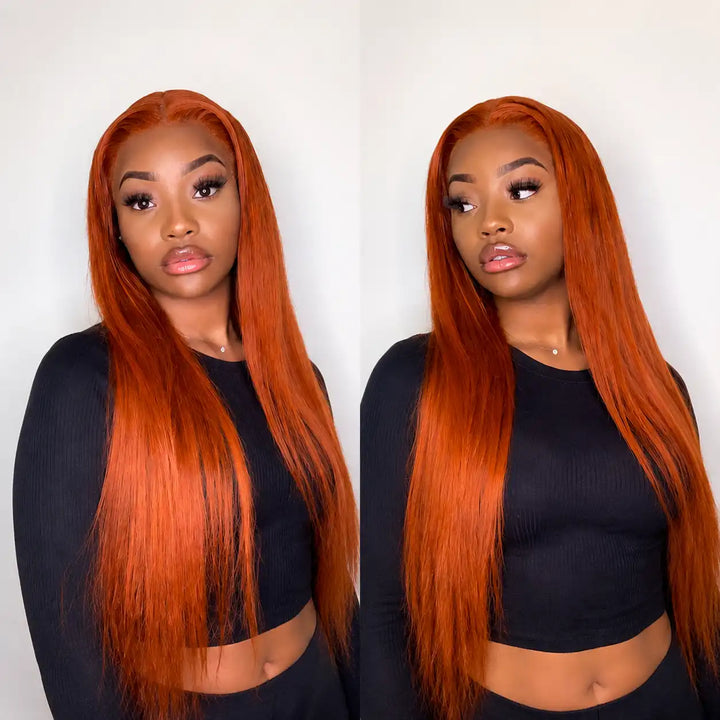 Human Hair Ginger Lace Front Wig with Natural Straight Texture