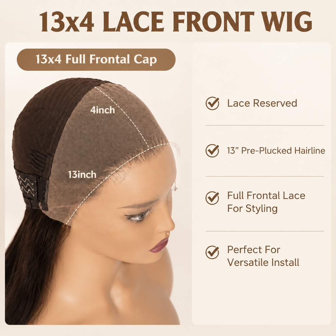 Inside cap structure of 13x4 Glueless HD Lace Front Wig for Chocolate Brown Wand Curls Wig.