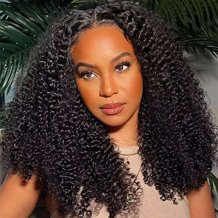 Kinky Curly human hair wig, 5x5 HD transparent lace, wear and go glueless design