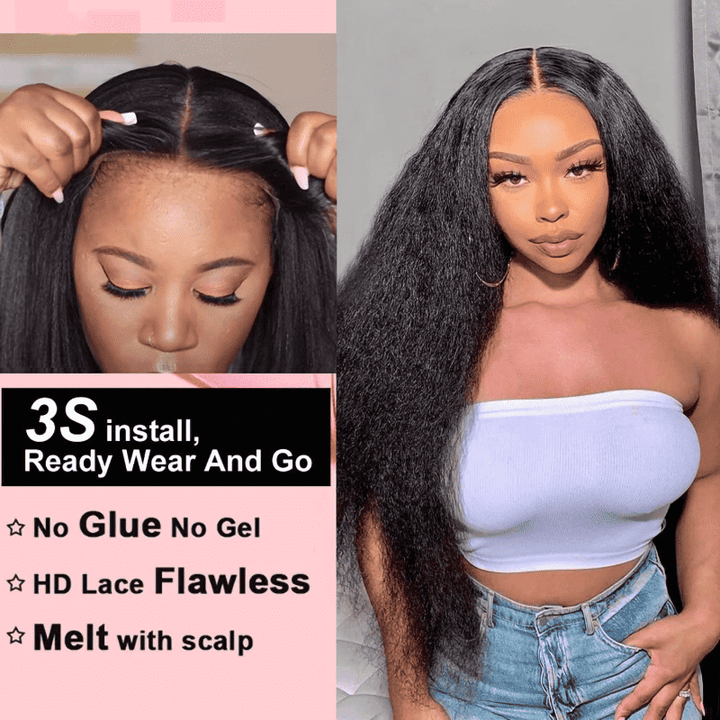 Kinky Straight Human Hair Wig Front View Natural Style